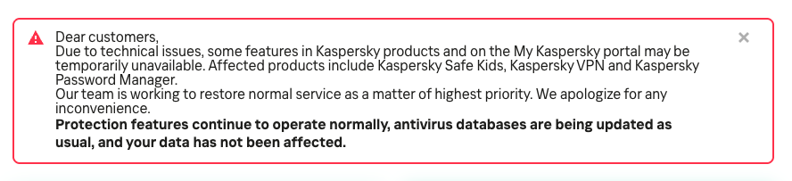 Kaspersky Störung: Nachricht im Forum (Screenshot)